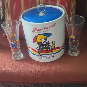 Spuds Mackenzie Cooler With Two Beer Glasses